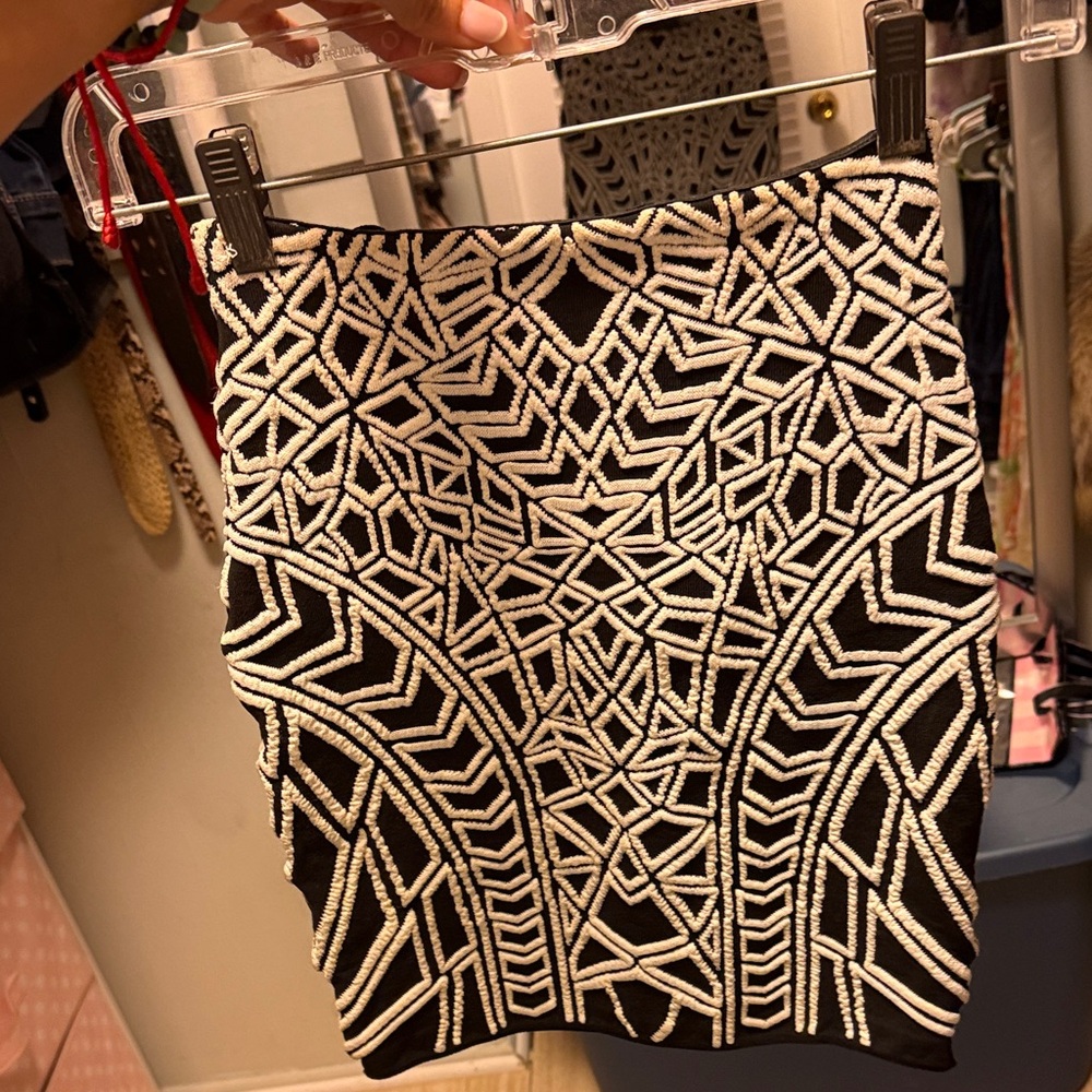 RVN Black and White Geometric Mini Skirt
